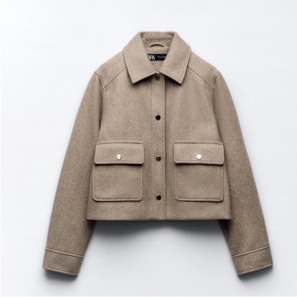 Zara Soft Structured Tan Jacket w Gold Detail | Size XS/S | Only worn once